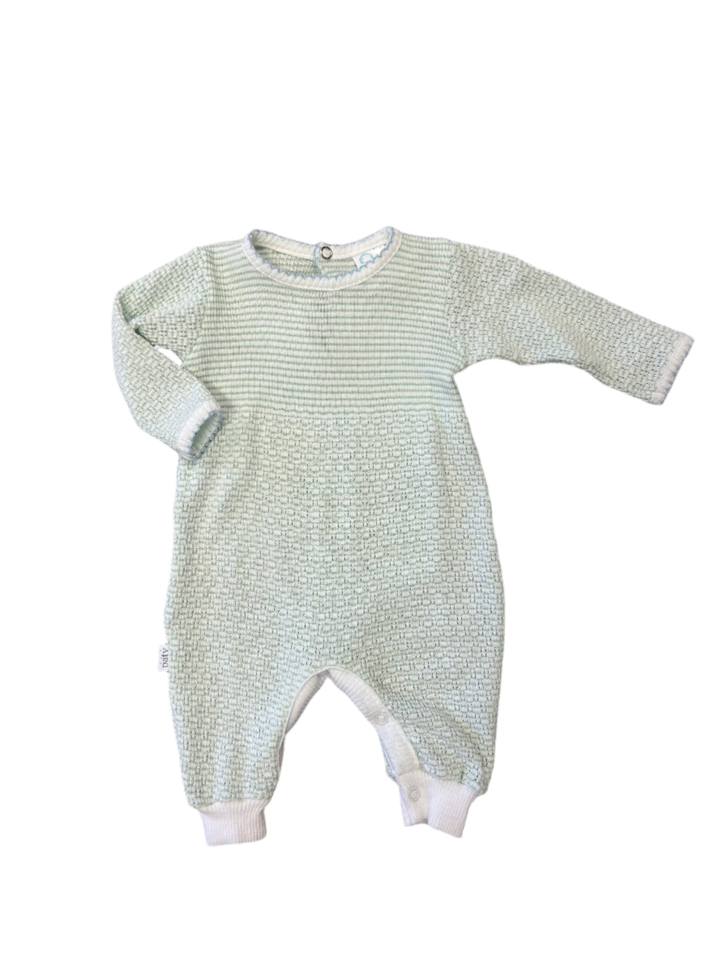 Paty Mint Knit Romper With Blue Trim