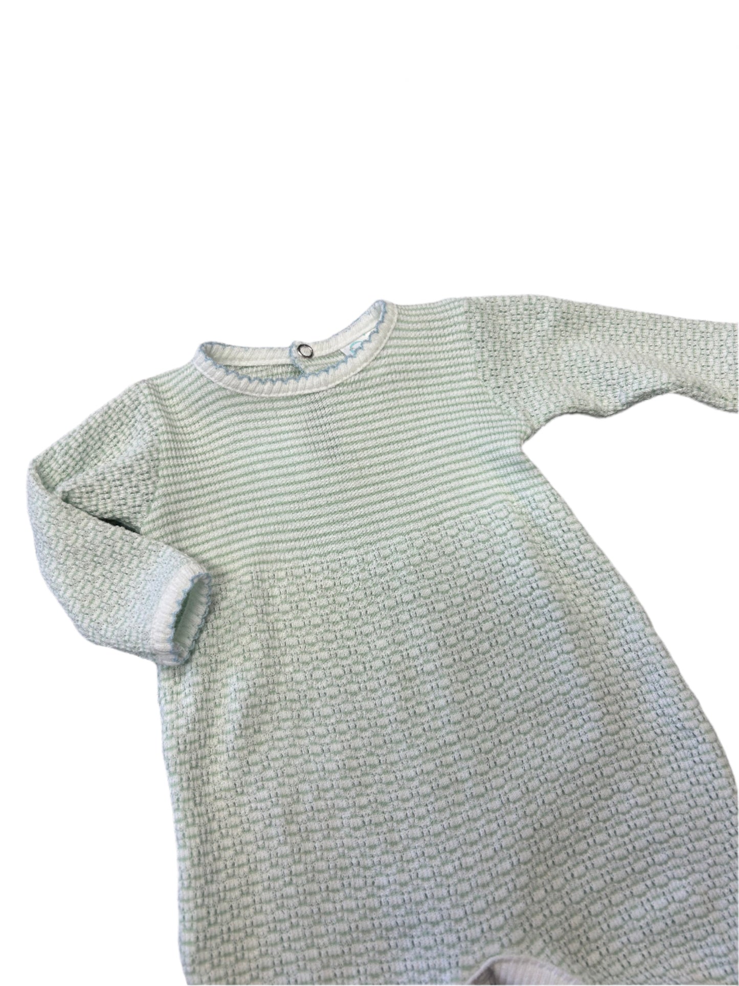 Paty Mint Knit Romper With Blue Trim