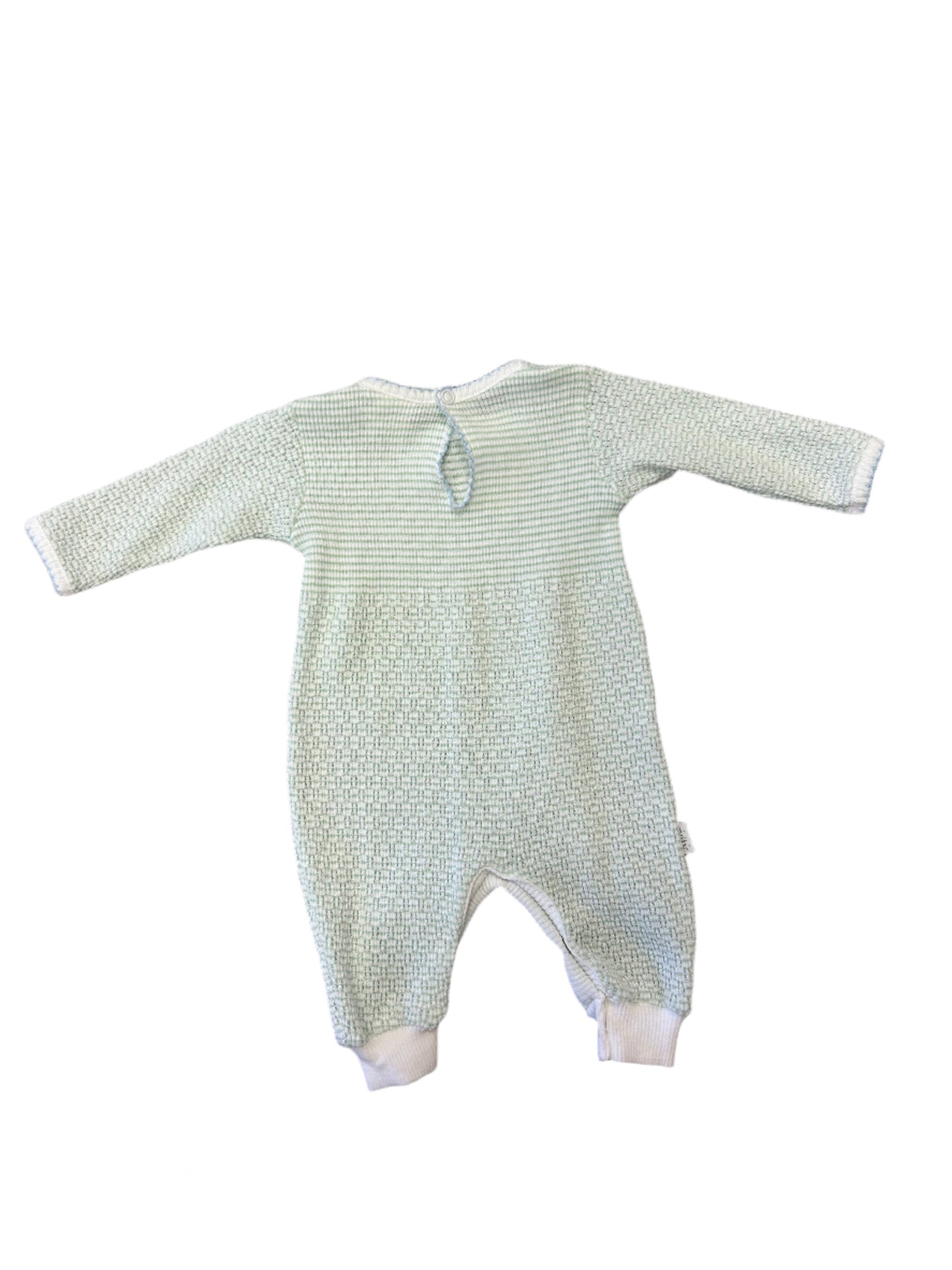 Paty Mint Knit Romper With Blue Trim
