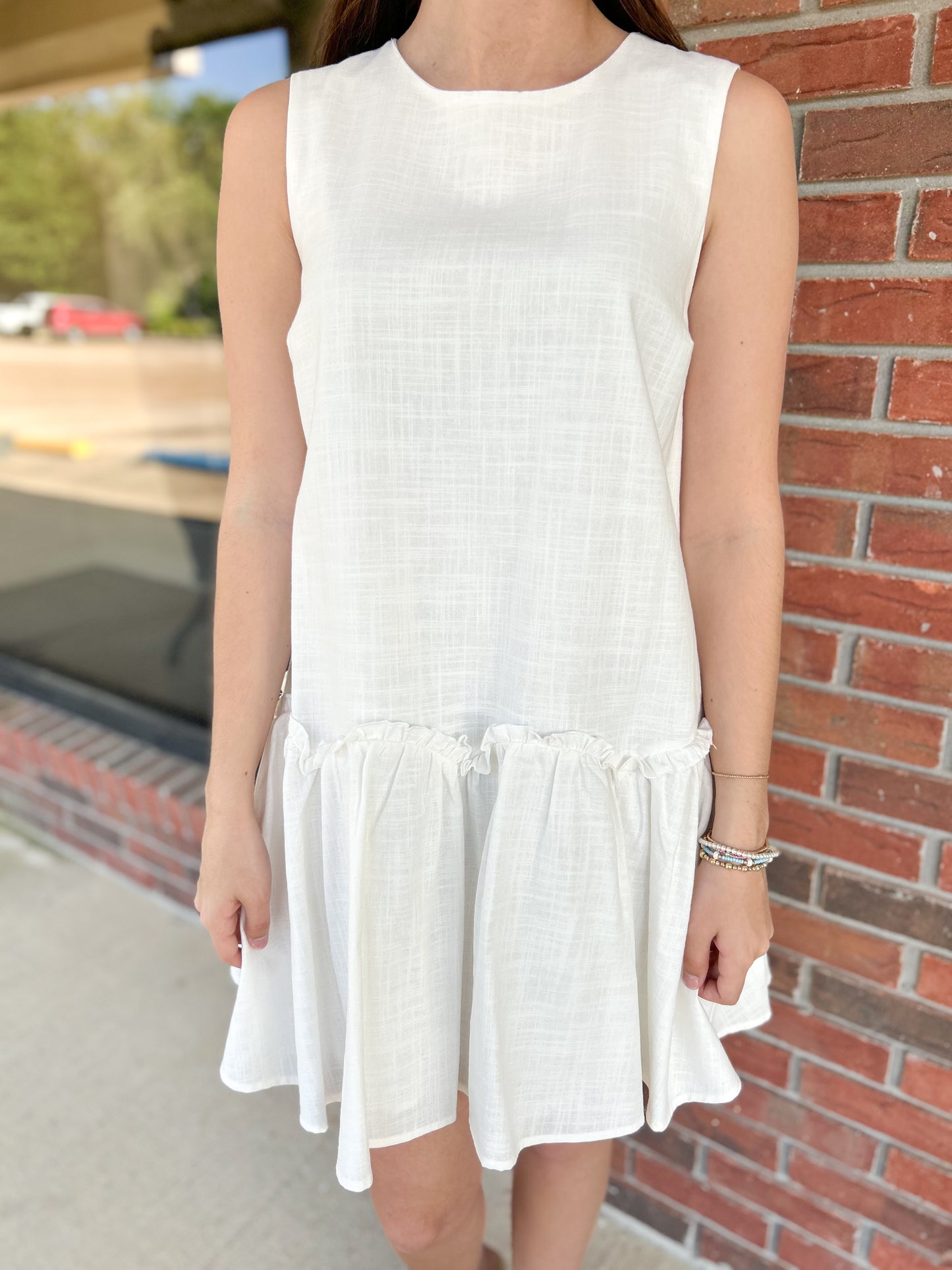 Sunday Brunch White Sleeveless Dress