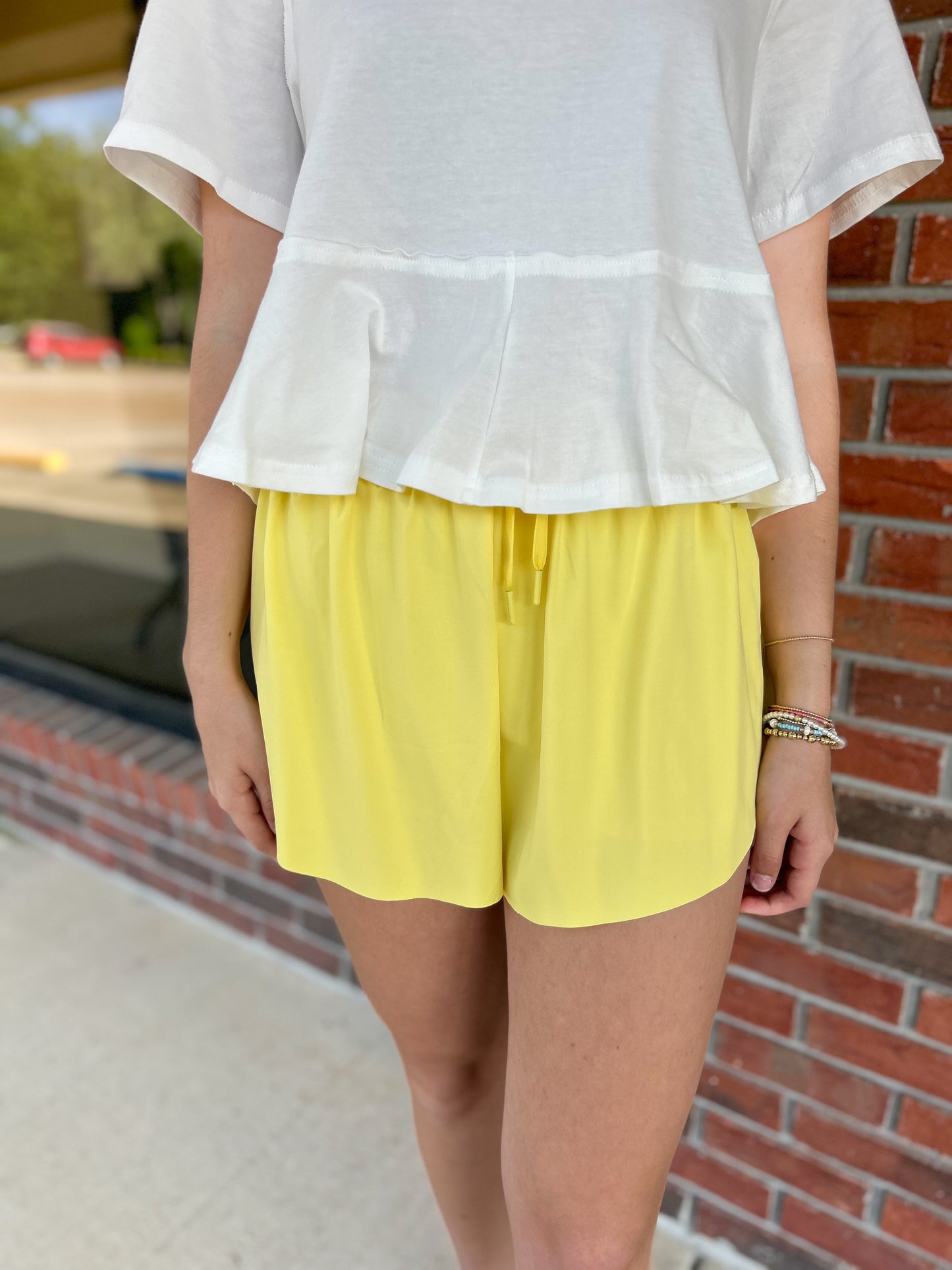 Yellow Side Step Athletic Shorts