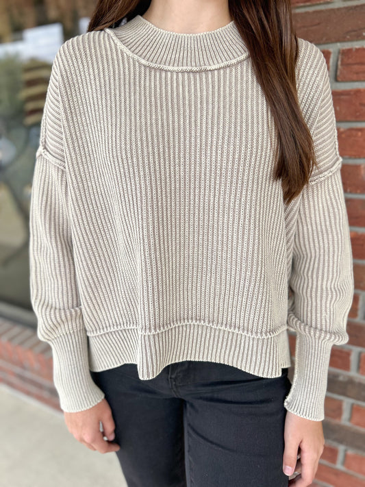 Light Mocha Side Slit Oversized Cropped Sweater