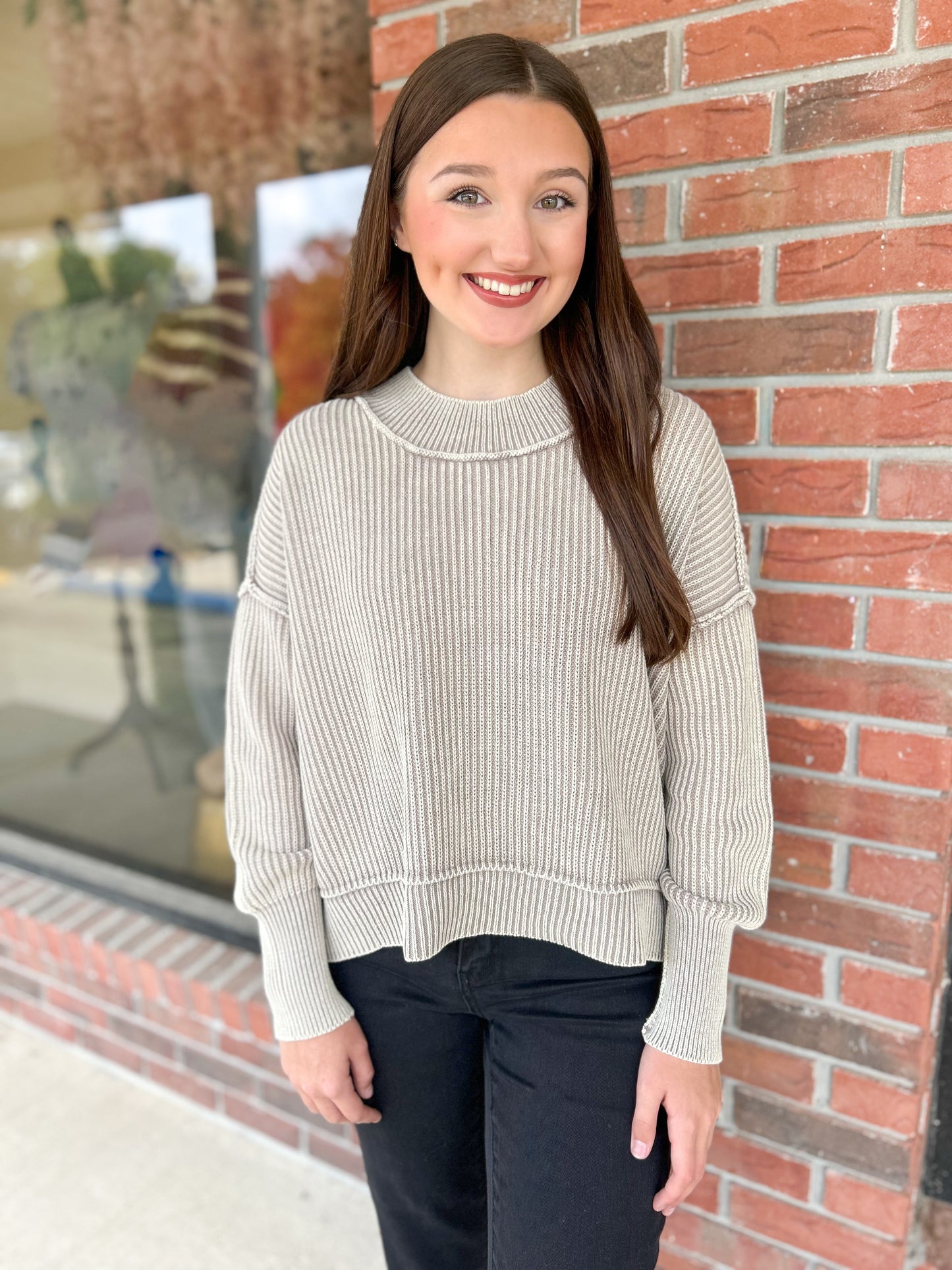 Light Mocha Side Slit Oversized Cropped Sweater