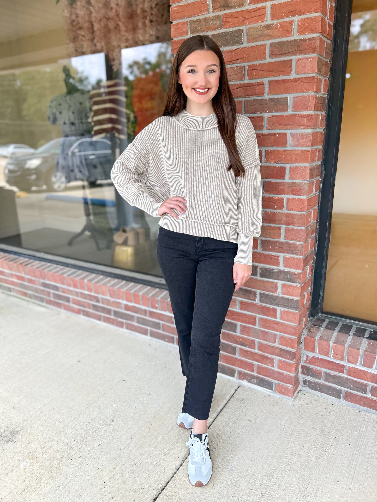 Light Mocha Side Slit Oversized Cropped Sweater