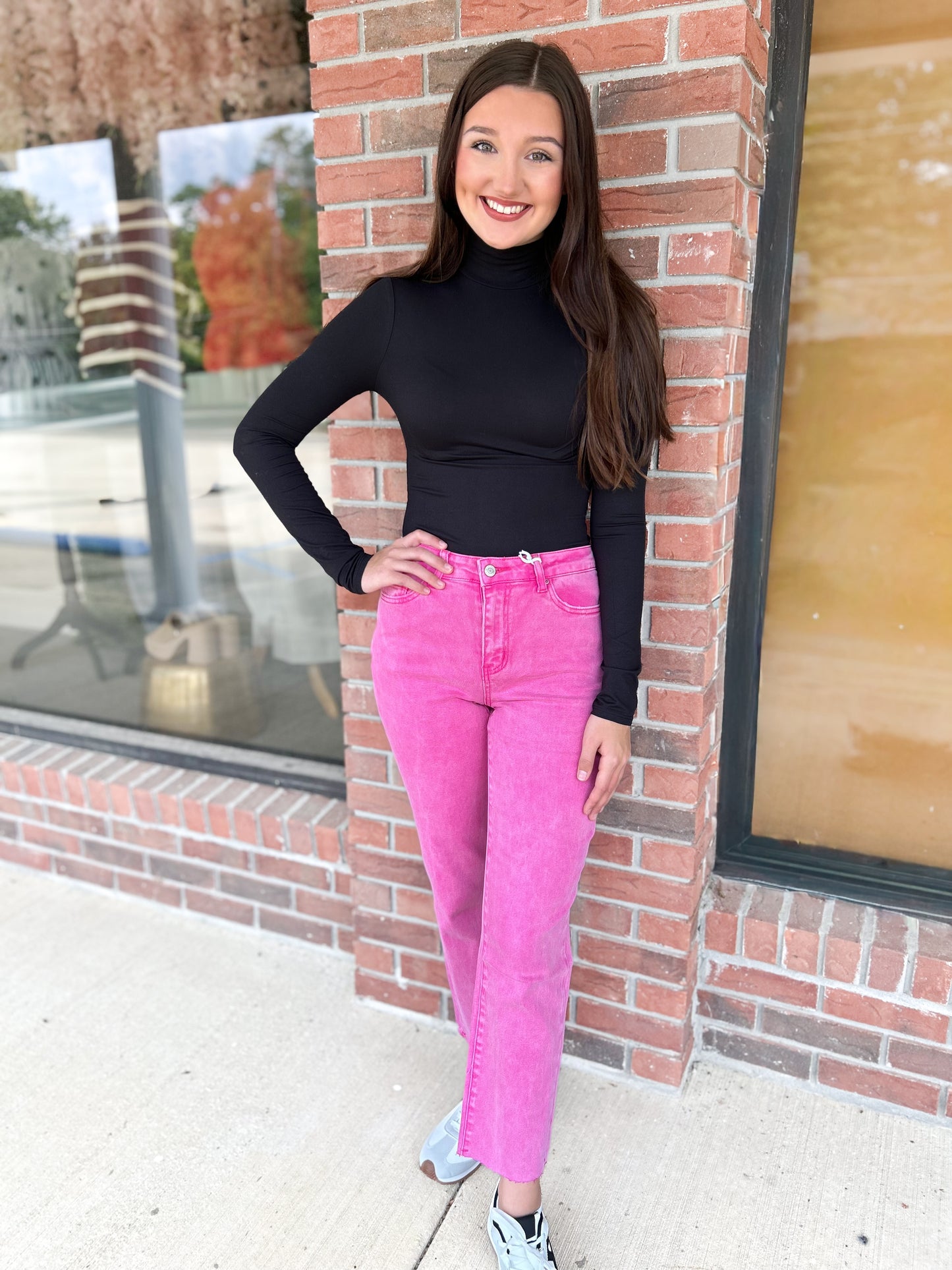 To The Point Hot Pink Straight Crop Jeans