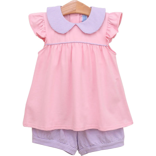 Genevieve Banded Short Set - Lavender Stripe/Light Pink
