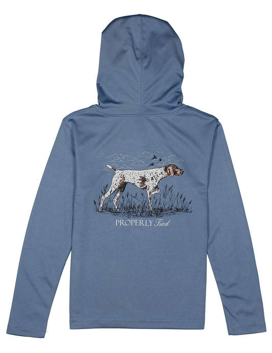 Properly Tied Boys Shade Performance Hoodie - Pointer in Stone Blue
