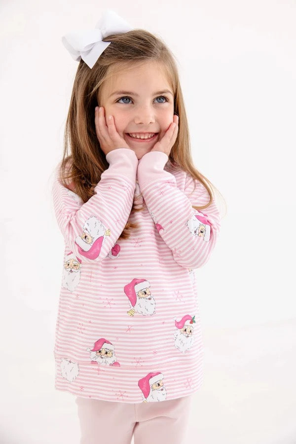 Dear Santa/Palm Beach Pink Stripe Girl's Cassidy Comfy Crewneck