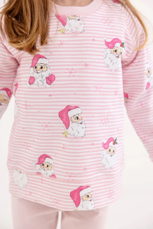 Dear Santa/Palm Beach Pink Stripe Girl's Cassidy Comfy Crewneck