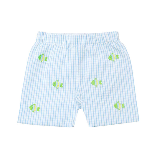 Leo Fish Seaside Windowpane Seersucker Shorts