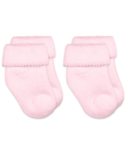 Newborn Pink Terry Turn Cuff Bootie Socks 2 Pair Pack