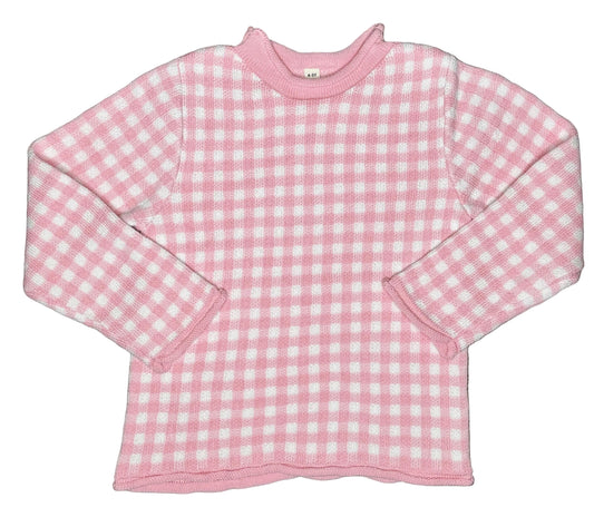 Pink Gingham Roll Neck Sweater