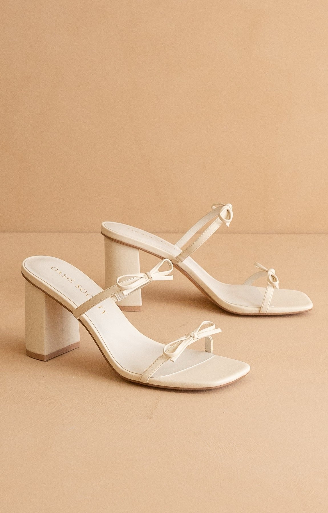 The Wendy Beige Double-Strap Bow Heels