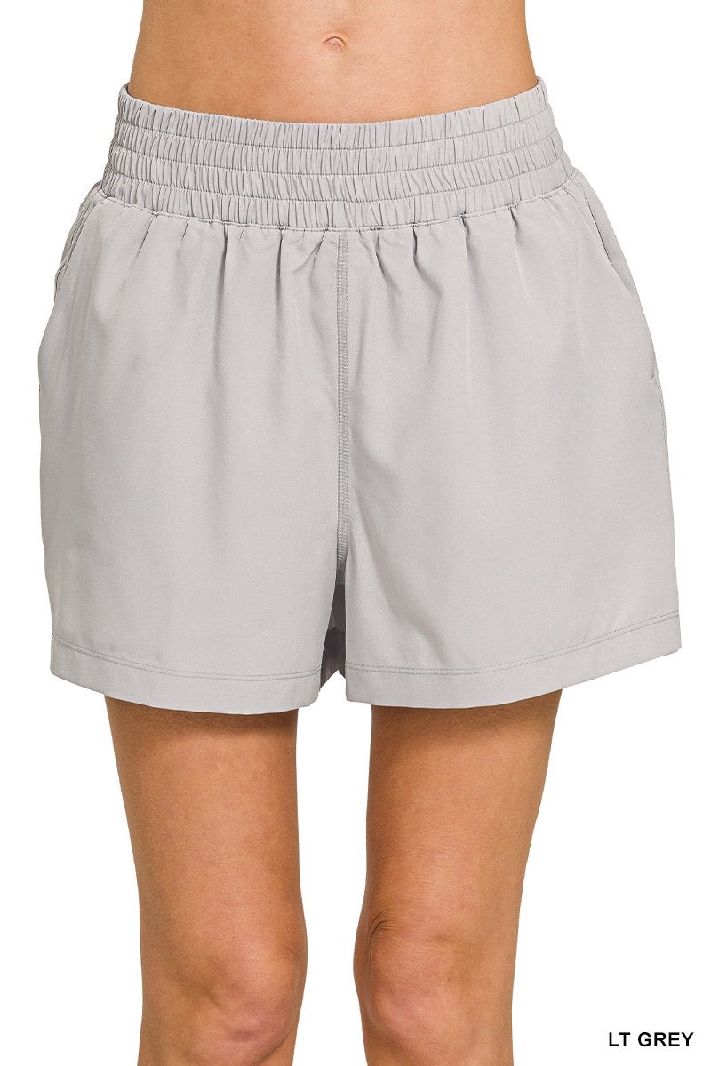 Light Grey Soft Woven Lined Shorts With Pocket