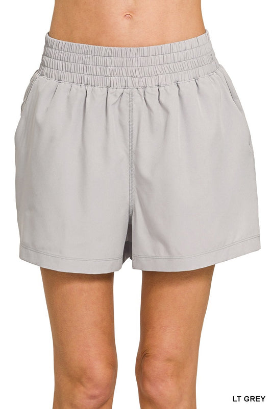 Light Grey Soft Woven Lined Shorts With Pocket