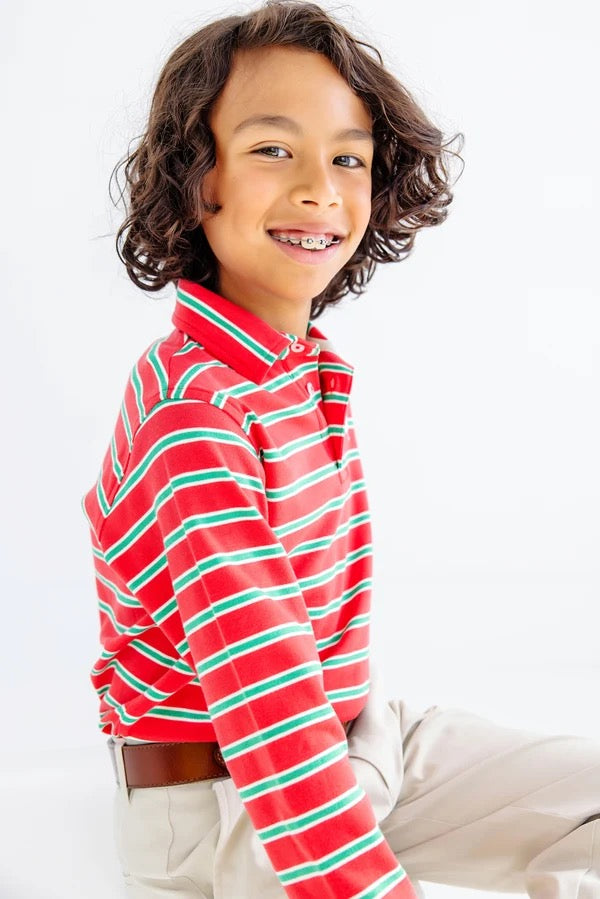 Richmond Red, Kiawah Kelly Green & Palmetto Pearl Stripe Long Sleeve Prim & Proper Polo & Onesie