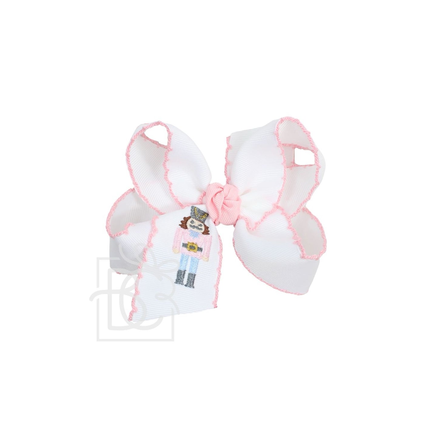 4.5" Embroidered Pink Nutcracker Crochet Edge Hair Bow
