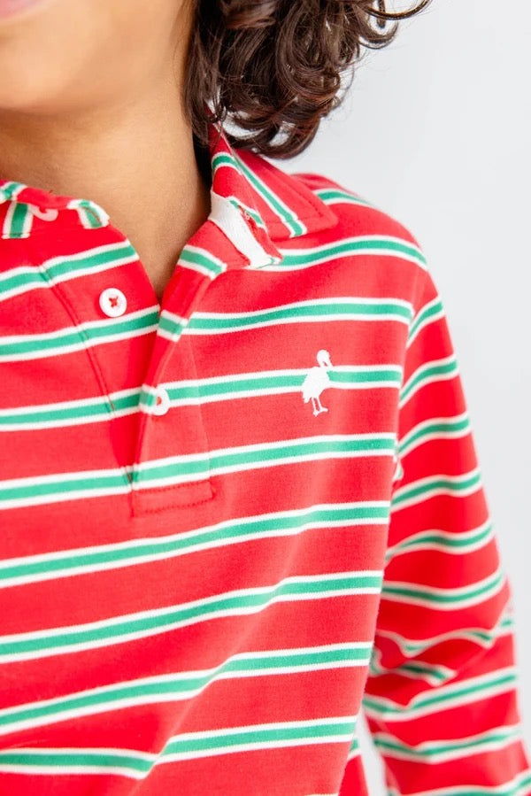 Richmond Red, Kiawah Kelly Green & Palmetto Pearl Stripe Long Sleeve Prim & Proper Polo & Onesie