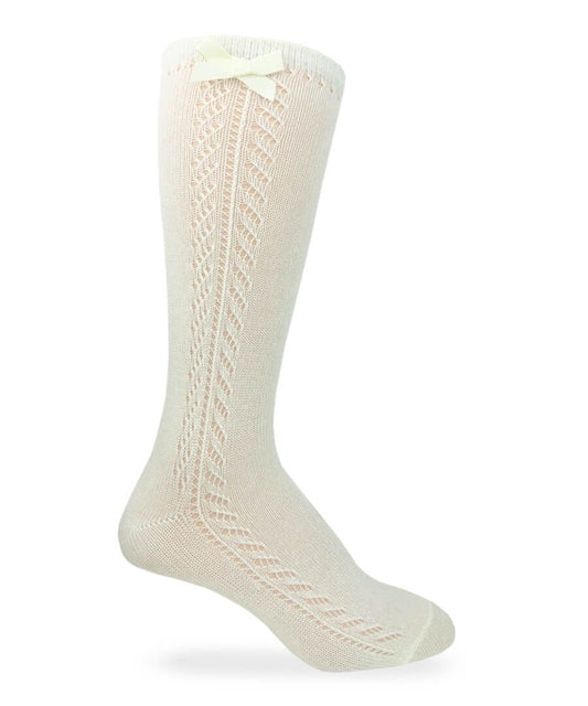 Pointelle Bow Knee High Socks 1 Pair - Ivory