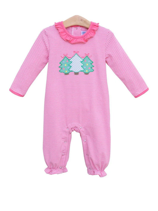 Hot Pink Christmas Tree Applique Romper