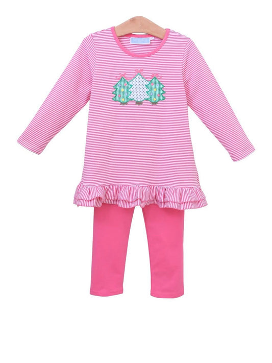 Hot Pink Christmas Tree Applique Pant Set