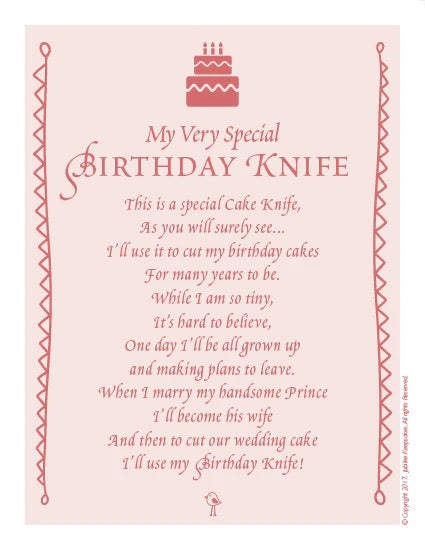 Girl's Keepsake Birthday Cake Knife with Poem
