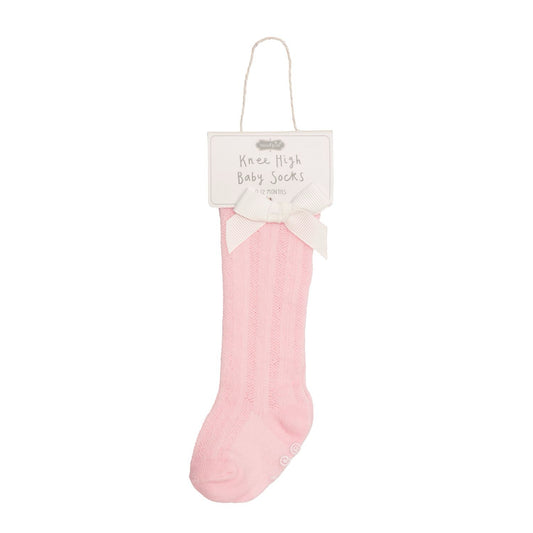 Pink With White Bow Tall Bow Socks