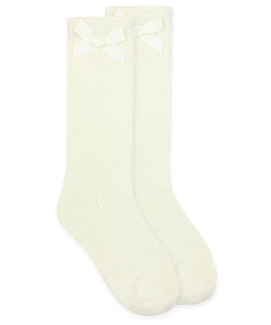 Pointelle Bow Knee High Socks 1 Pair - Ivory