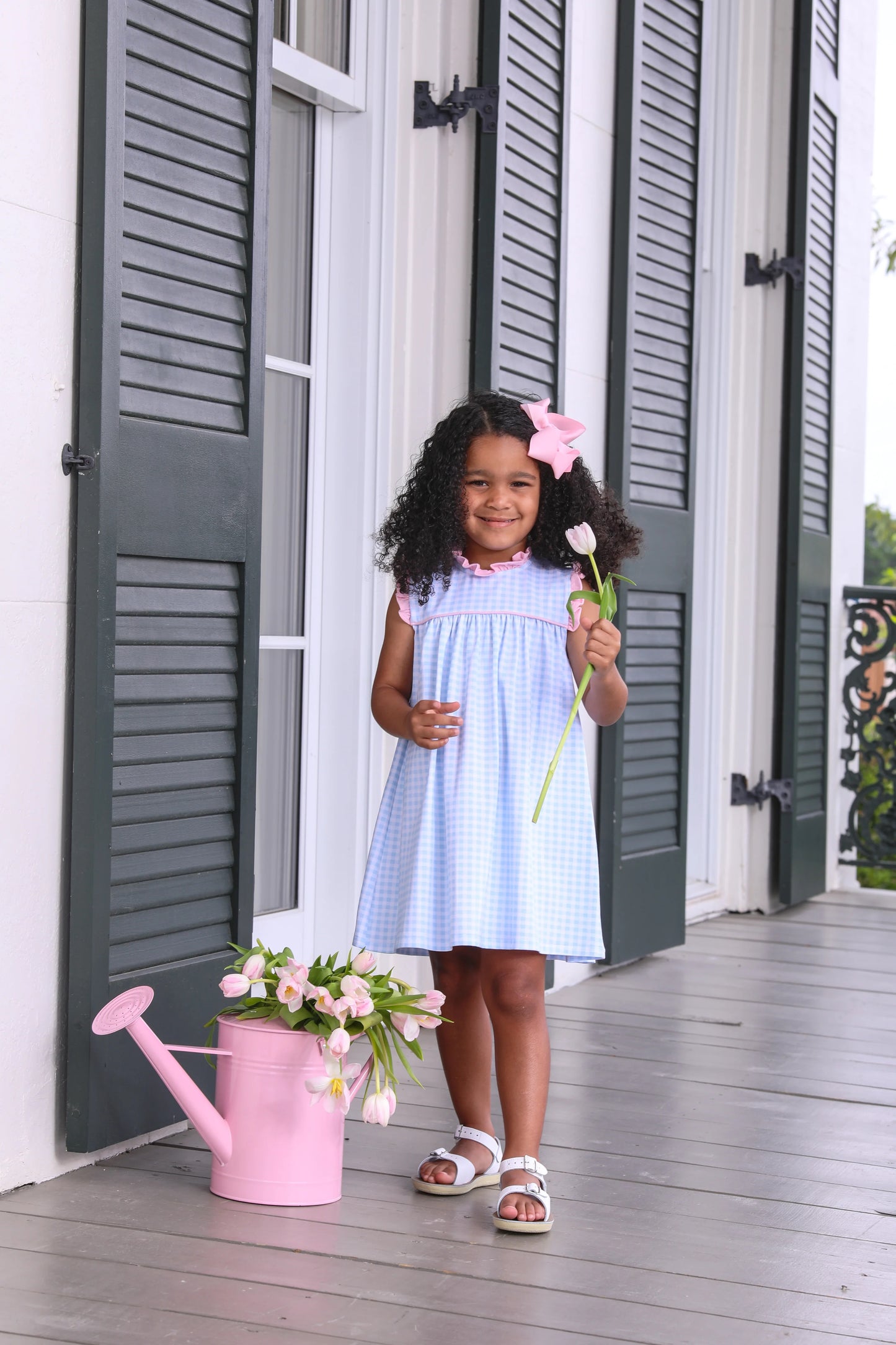 Meredith Dress - Light Blue Gingham/Light Pink