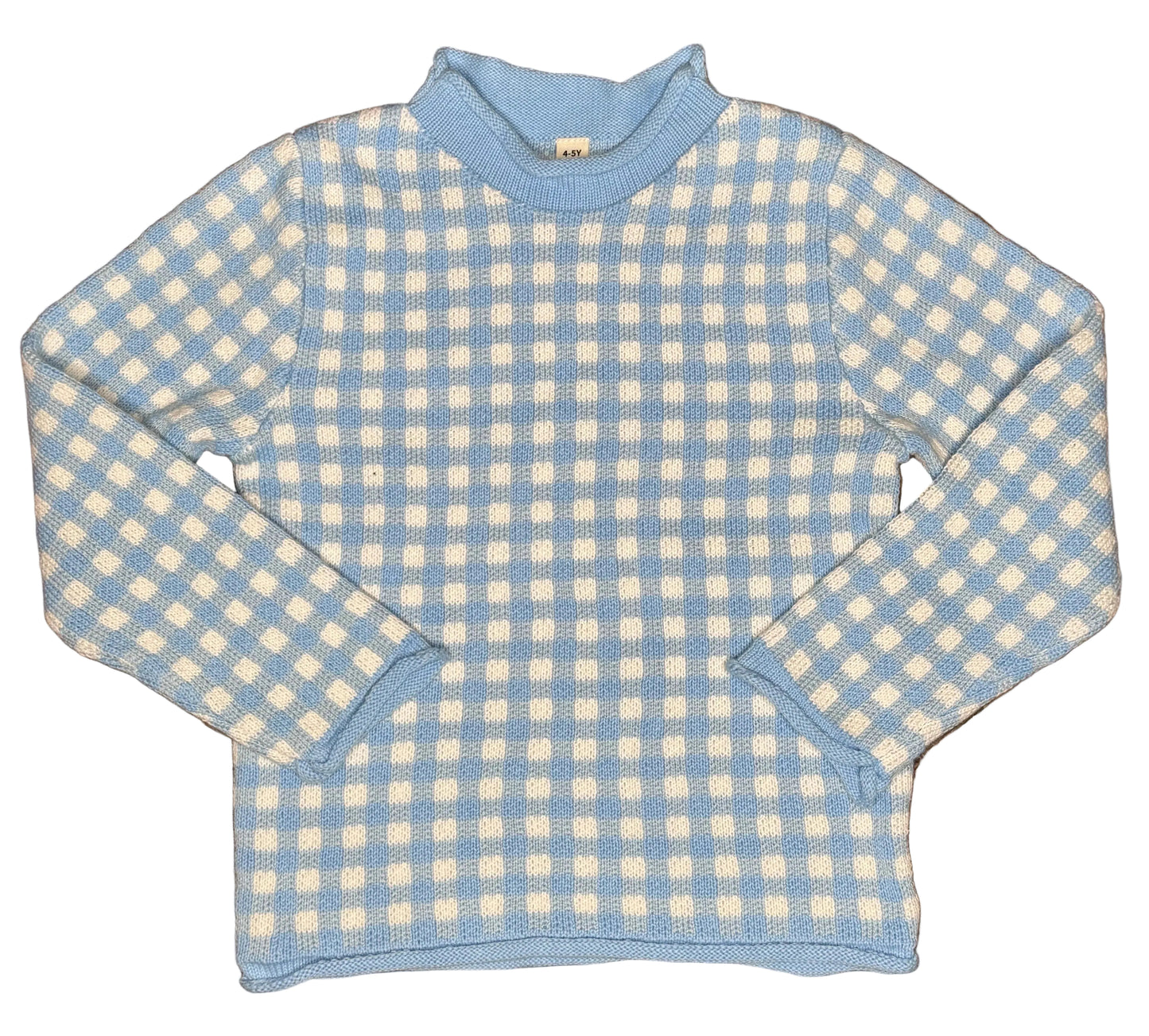 Blue Gingham Roll Neck Sweater
