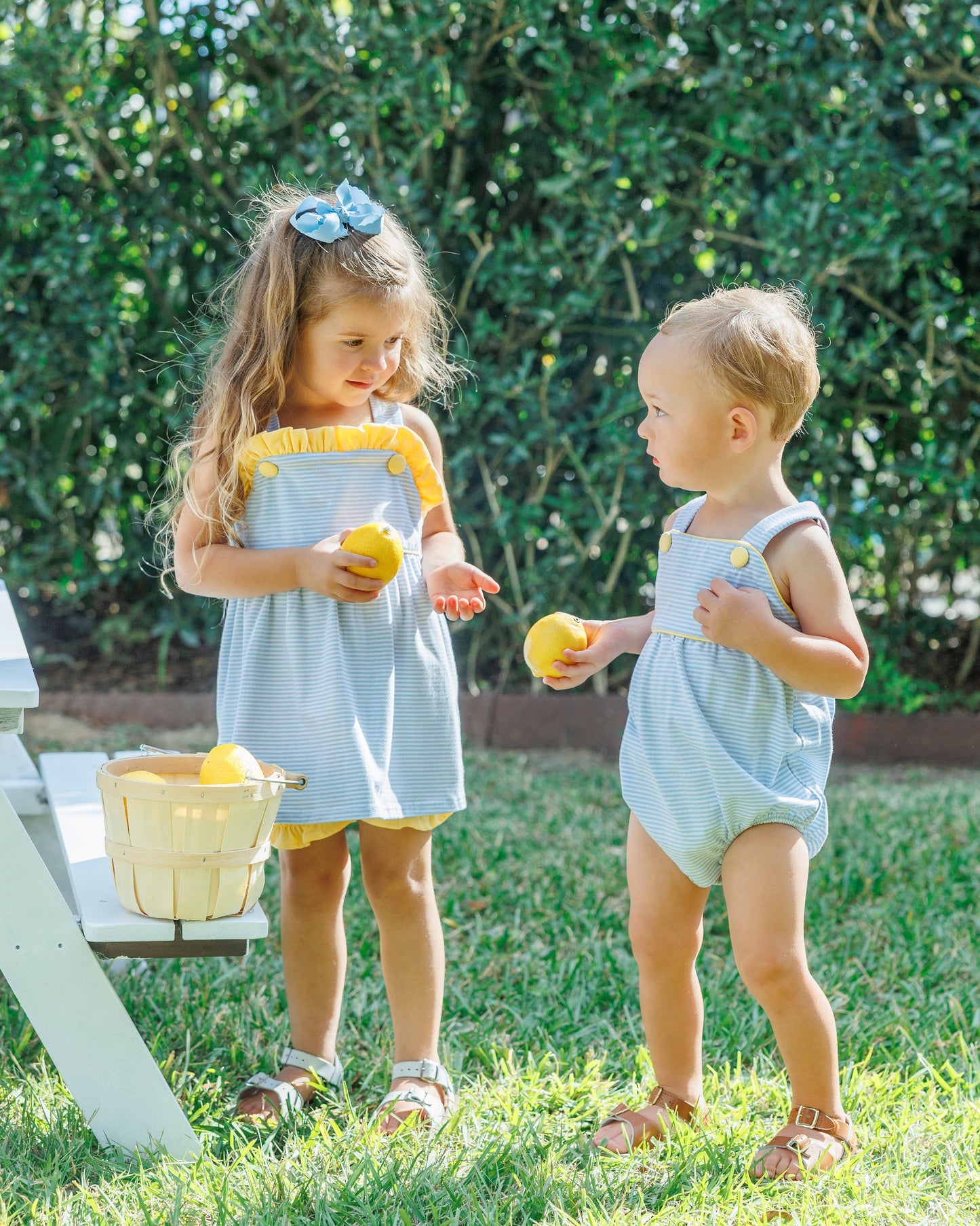 Lucy Bloomer Set - Light Blue Stripe & Yellow
