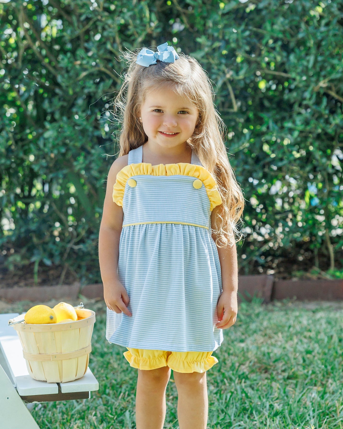 Lucy Bloomer Set - Light Blue Stripe & Yellow