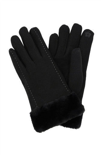 Black Fur Trim Smart Gloves
