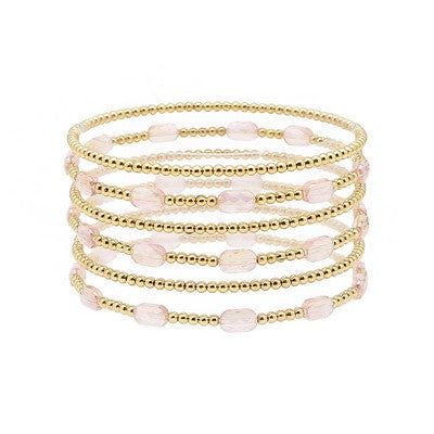 MB - Pink Stone Gold Bracelet Stack