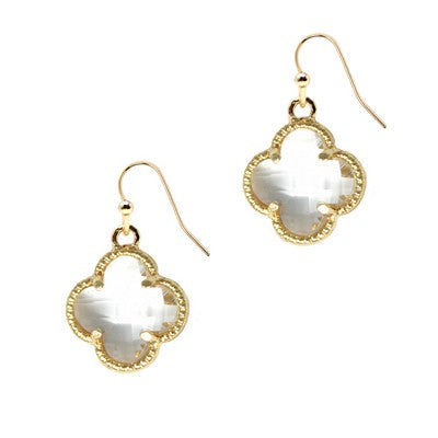 MB - Clear Stone Clover Earrings