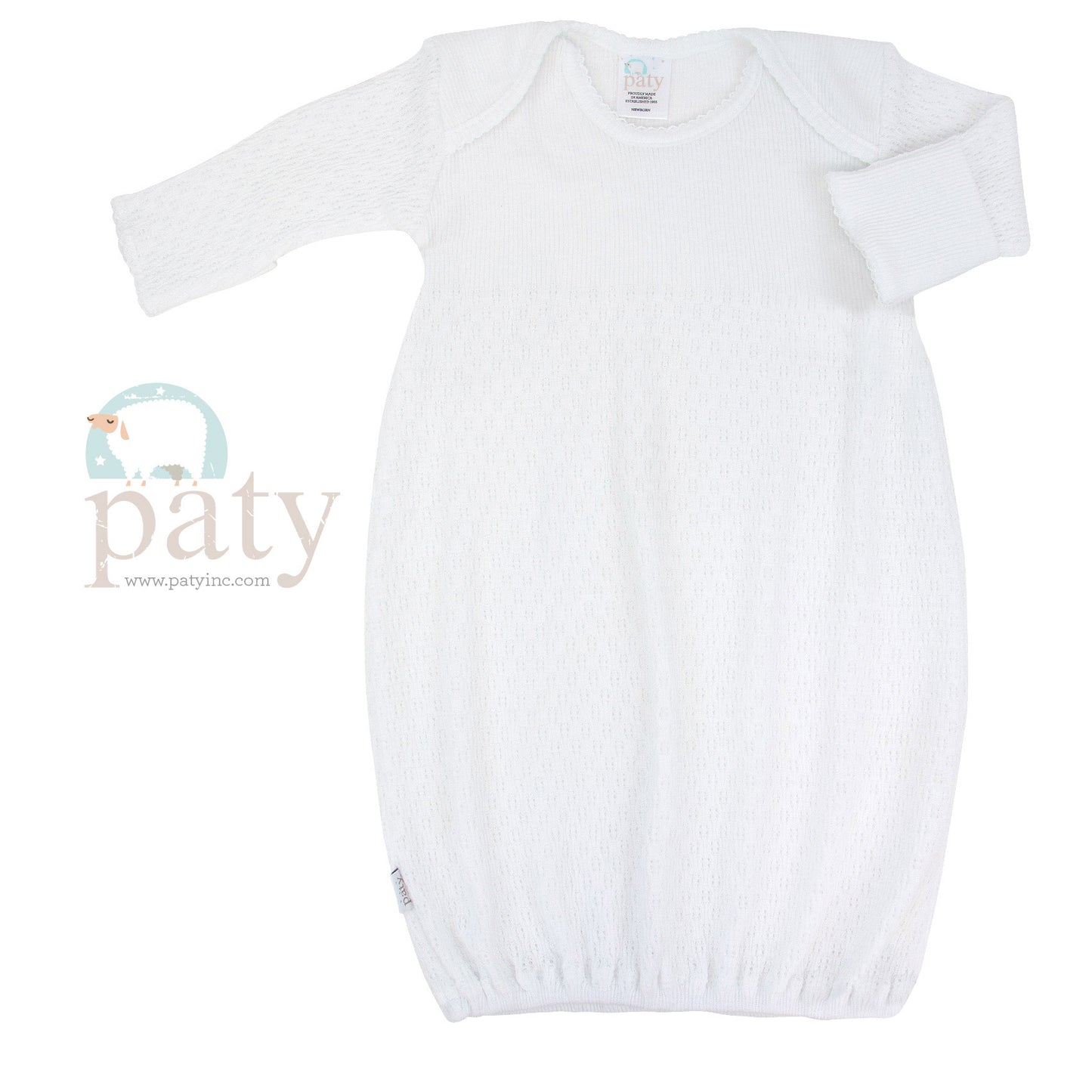 Paty White Knit Gown With White Trim