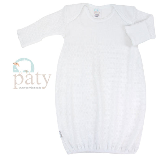 Paty White Knit Gown With White Trim