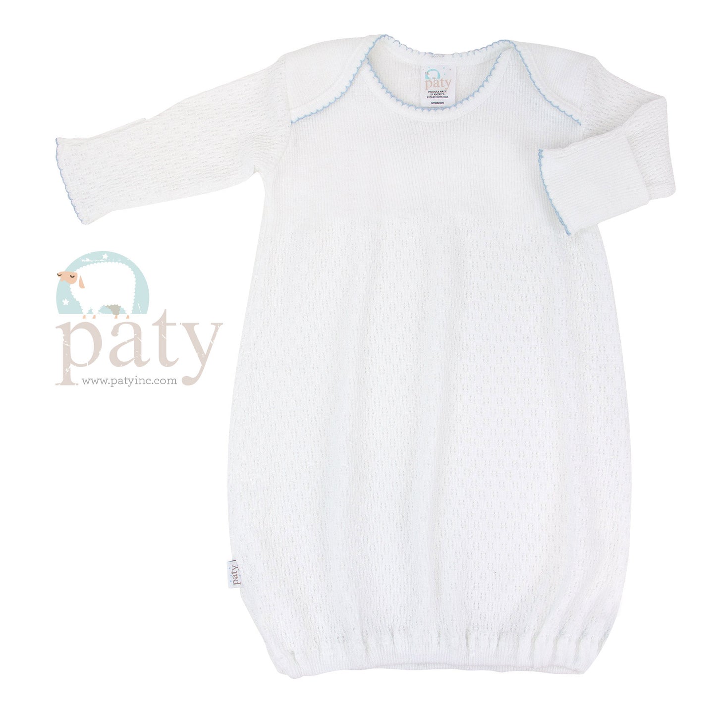 Paty White Knit Gown With Blue Trim