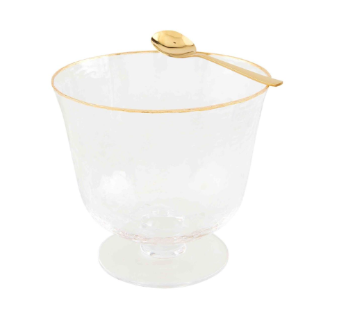 Gold Edge Pedestal Bowl & Spoon