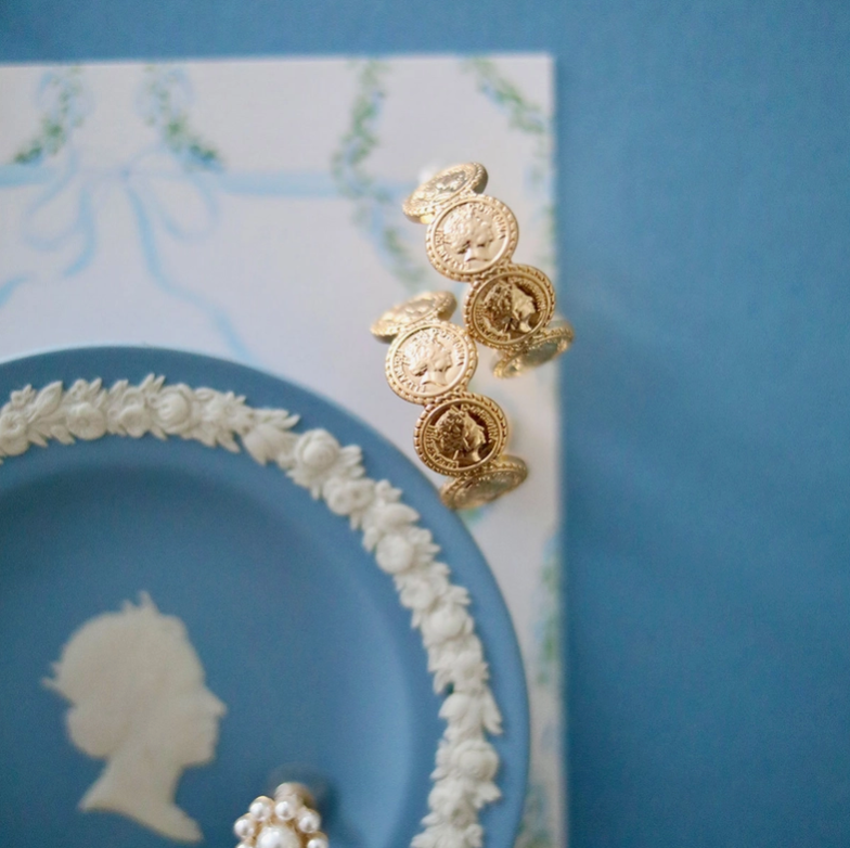 Queen Elizabeth Gold Coin Hoop Earrings
