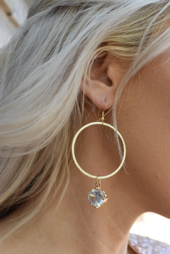 Gold Hoops With Round Stone