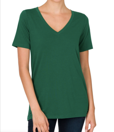 DOOR BUSTER: Dark Green Cotton V Neck Tee