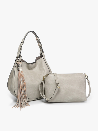 Eloise Light Grey Tassel Hobo Bag