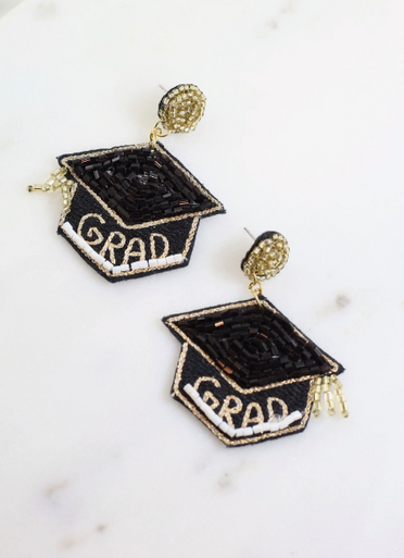 Graduation Cap Beaded Earrings