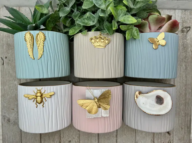 Ceramic Flower Pot With Gold Embellishment