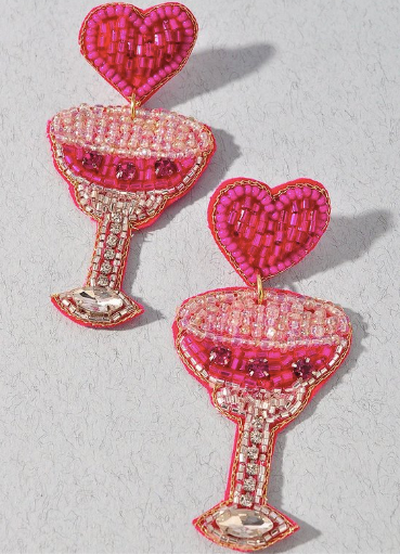 Pink Cocktail Beaded Earrings