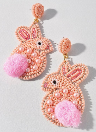 Pink Cottontail Bunny Beaded Earrings