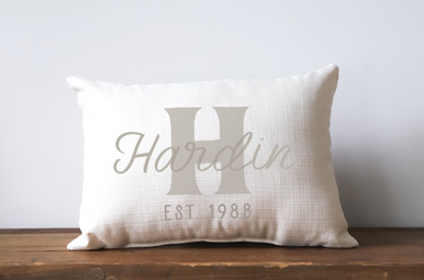 Neutral Block Last Name & Initial Pillow