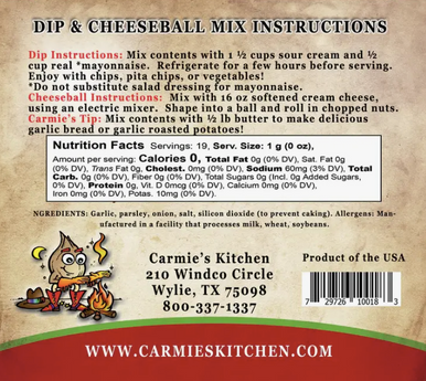 Carmie's Roasted Garlic Dip Mix