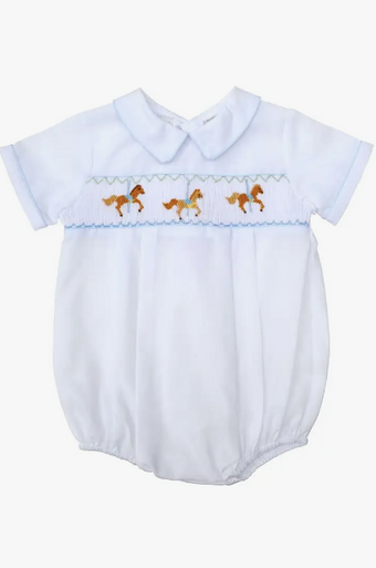 White Smocked Carousel Horses Bubble